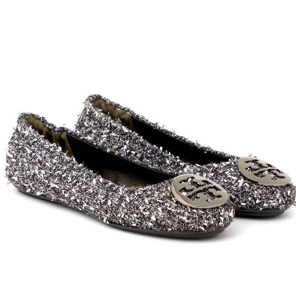 NEW Tory Burch Minnie Travel Flat in Silver Confetti